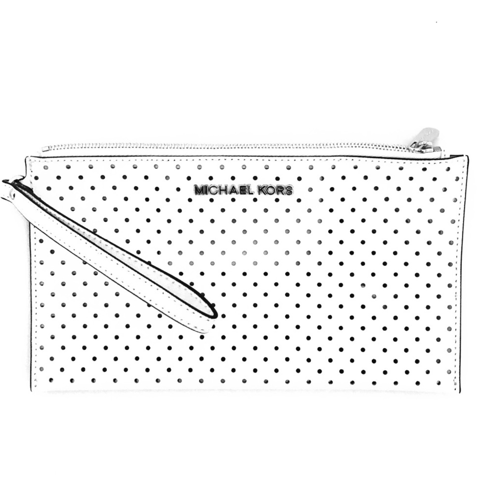 Michael Kors White Perforated Wristlet